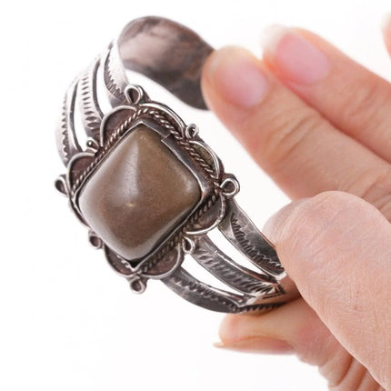 6.375" 40's-50's Navajo Stamped Silver bracelet with jasper - Estate Fresh Austin