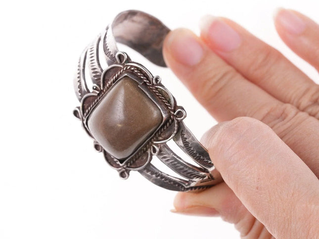 6.375" 40's-50's Navajo Stamped Silver bracelet with jasper - Estate Fresh Austin