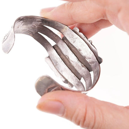 6.375" 40's-50's Navajo Stamped Silver bracelet with jasper - Estate Fresh Austin