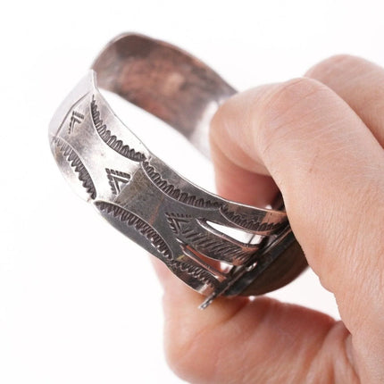 6.375" 40's-50's Navajo Stamped Silver bracelet with jasper - Estate Fresh Austin