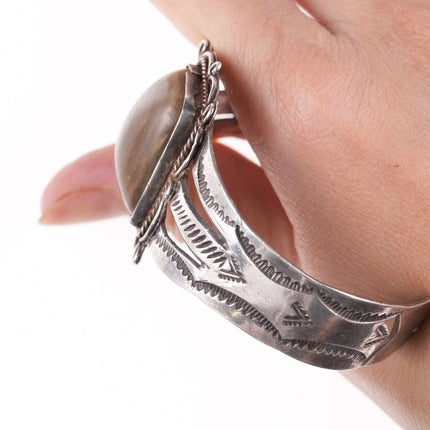 6.375" 40's-50's Navajo Stamped Silver bracelet with jasper - Estate Fresh Austin