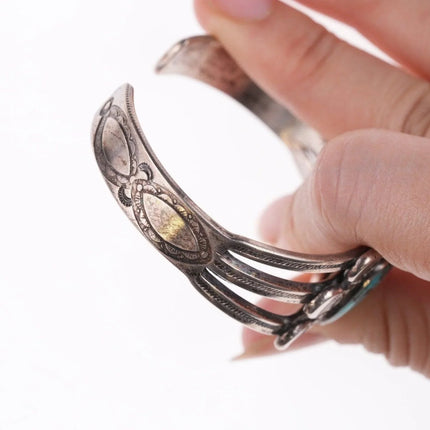 6.375" 40's-50's Navajo Stamped silver bracelet with turquoise - Estate Fresh Austin