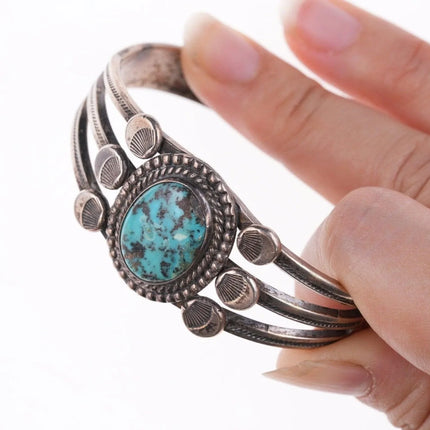 6.375" 40's-50's Navajo Stamped silver bracelet with turquoise - Estate Fresh Austin