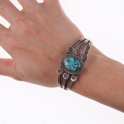 6.375" 40's-50's Navajo Stamped silver bracelet with turquoise - Estate Fresh Austin