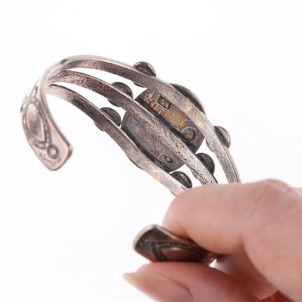 6.375" 40's-50's Navajo Stamped silver bracelet with turquoise - Estate Fresh Austin