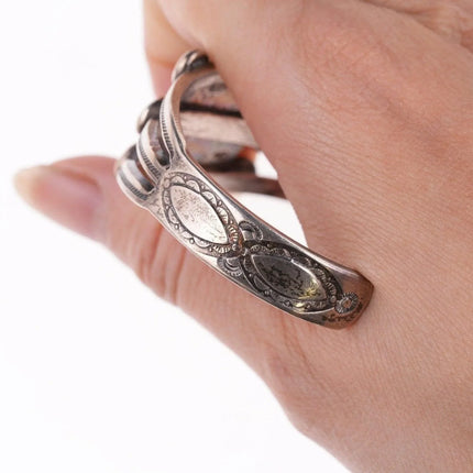 6.375" 40's-50's Navajo Stamped silver bracelet with turquoise - Estate Fresh Austin