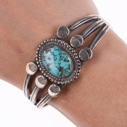 6.375" 40's-50's Navajo Stamped silver bracelet with turquoise - Estate Fresh Austin