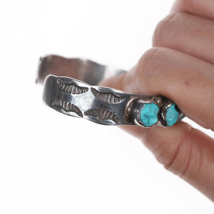 6.375" 40's-50's Zuni carved turquoise silver cuff bracelet - Estate Fresh Austin