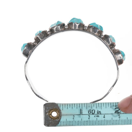 6.375" 40's-50's Zuni carved turquoise silver cuff bracelet - Estate Fresh Austin