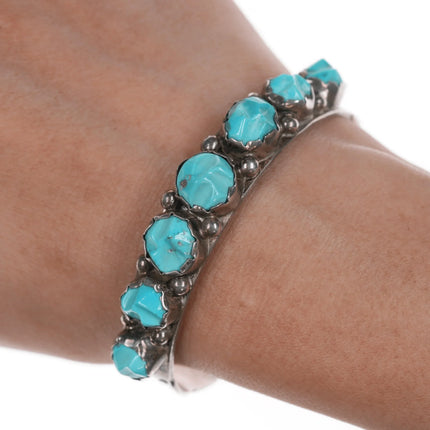 6.375" 40's-50's Zuni carved turquoise silver cuff bracelet - Estate Fresh Austin