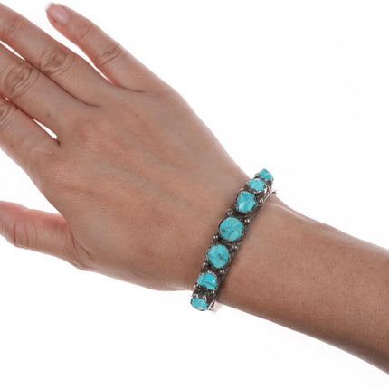 6.375" 40's-50's Zuni carved turquoise silver cuff bracelet - Estate Fresh Austin