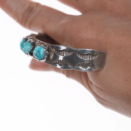 6.375" 40's-50's Zuni carved turquoise silver cuff bracelet - Estate Fresh Austin