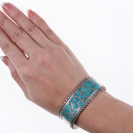 6.375" 40's-50's Zuni Fishscale inlay sterling bracelet - Estate Fresh Austin