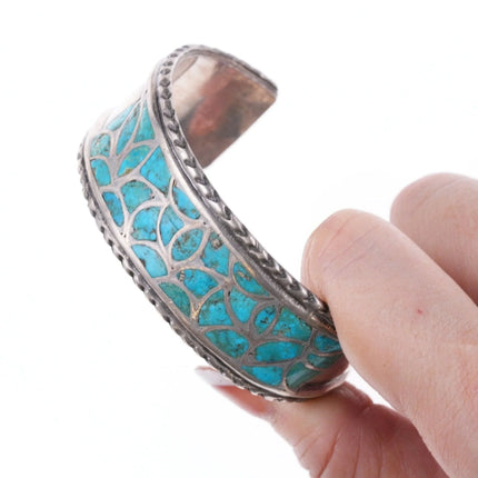6.375" 40's-50's Zuni Fishscale inlay sterling bracelet - Estate Fresh Austin