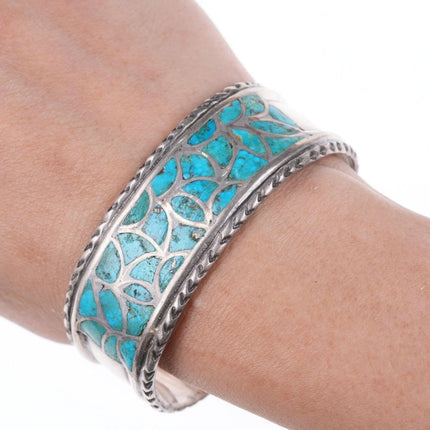 6.375" 40's-50's Zuni Fishscale inlay sterling bracelet - Estate Fresh Austin