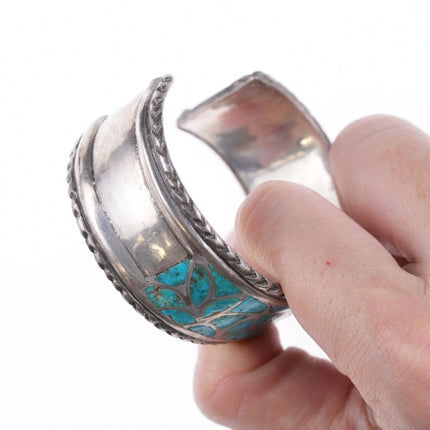 6.375" 40's-50's Zuni Fishscale inlay sterling bracelet - Estate Fresh Austin