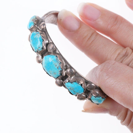 6 3/8" 40's - 50's Zuni Silver and carved turquoise row cuff bracelet - Estate Fresh Austin