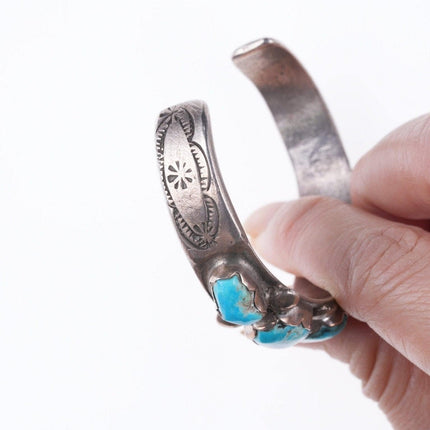 6 3/8" 40's - 50's Zuni Silver and carved turquoise row cuff bracelet - Estate Fresh Austin