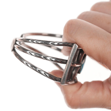 6.375" 50's-60's Native American silver triple shank turquoise cuff bracelet - Estate Fresh Austin