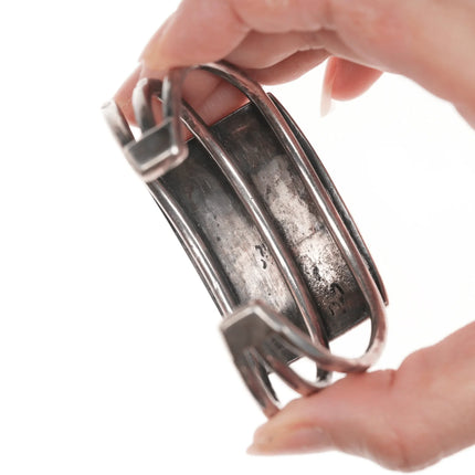 6.375" 50's-60's Native American silver triple shank turquoise cuff bracelet - Estate Fresh Austin