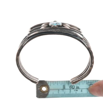 6.375" 50's-60's Native American silver triple shank turquoise cuff bracelet - Estate Fresh Austin