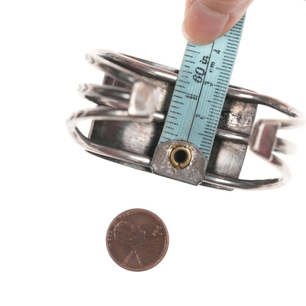 6.375" 50's-60's Native American silver triple shank turquoise cuff bracelet - Estate Fresh Austin