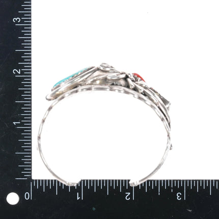 6.375" 70's-80's CK Navajo sterling turquoise/coral heavy cuff bracelet - Estate Fresh Austin