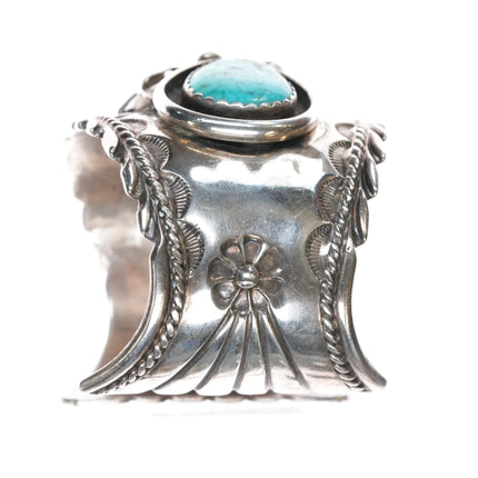 6.375" 70's-80's CK Navajo sterling turquoise/coral heavy cuff bracelet - Estate Fresh Austin