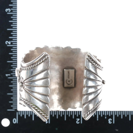 6.375" 70's-80's CK Navajo sterling turquoise/coral heavy cuff bracelet - Estate Fresh Austin