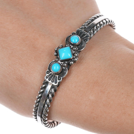6.375" Albert Jake Navajo sterling Sleeping Beauty turquoise cuff bracelet - Estate Fresh Austin
