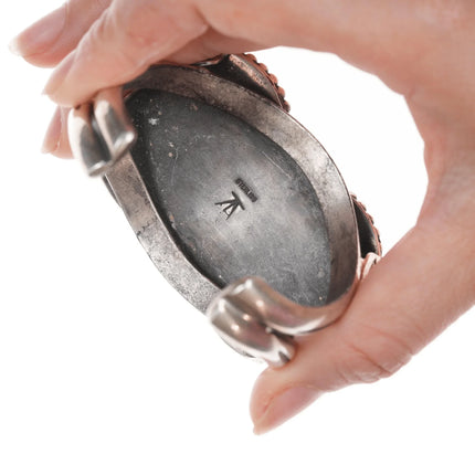 6.375" Art Tafoya Yaqui Carved Amber silver cuff bracelet - Estate Fresh Austin