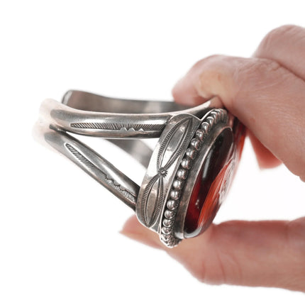 6.375" Art Tafoya Yaqui Carved Amber silver cuff bracelet - Estate Fresh Austin