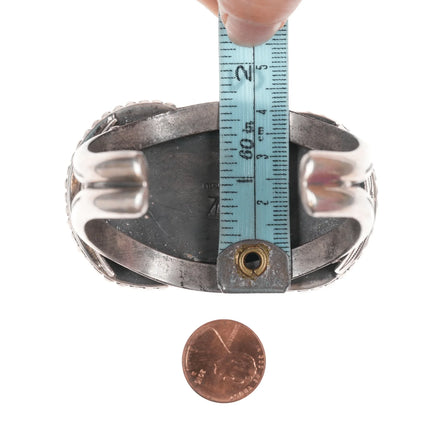 6.375" Art Tafoya Yaqui Carved Amber silver cuff bracelet - Estate Fresh Austin