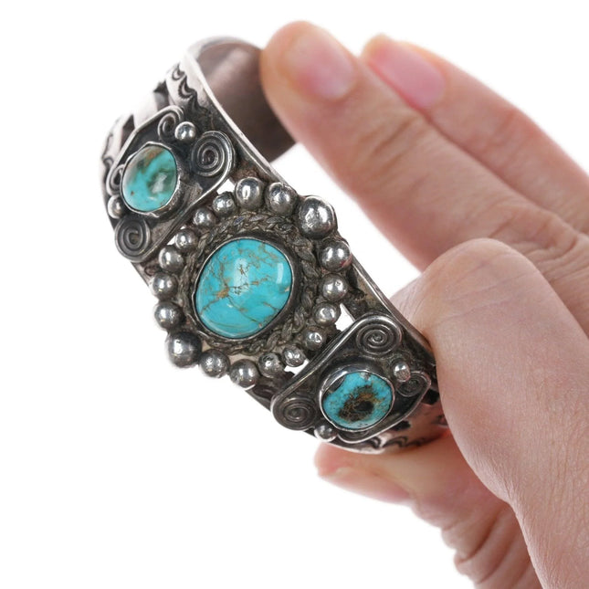 6.375" c1940's-50's Navajo Stamped silver bracelet with turquoise - Estate Fresh Austin