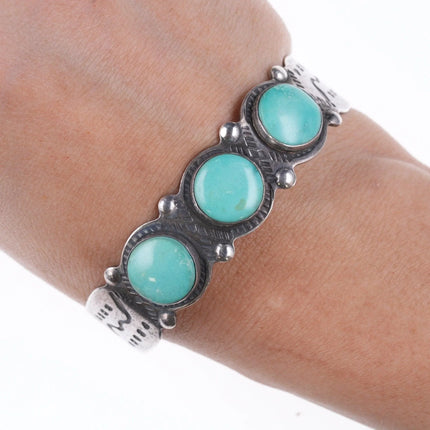 6.375" c1940's Fred Harvey style Sterling Snakes and turquoise bracelet - Estate Fresh Austin