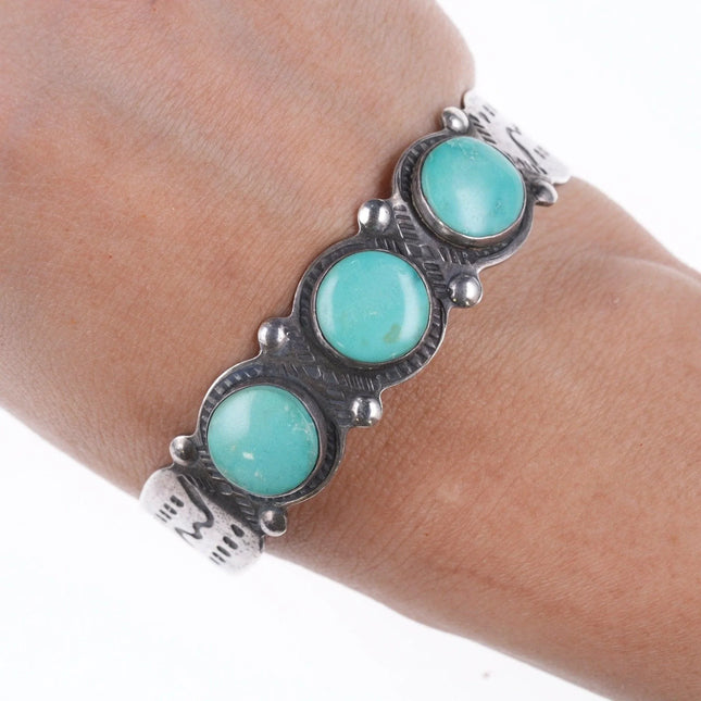 6.375" c1940's Fred Harvey style Sterling Snakes and turquoise bracelet - Estate Fresh Austin