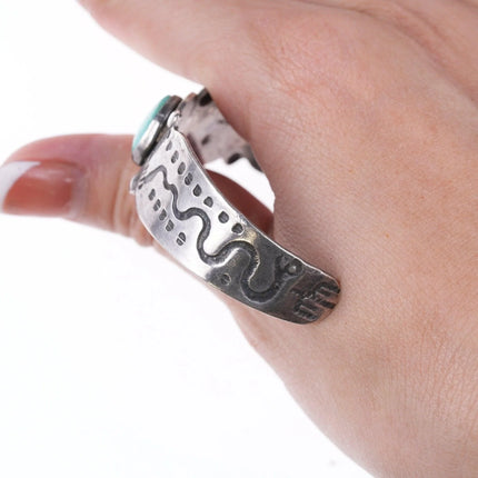 6.375" c1940's Fred Harvey style Sterling Snakes and turquoise bracelet - Estate Fresh Austin