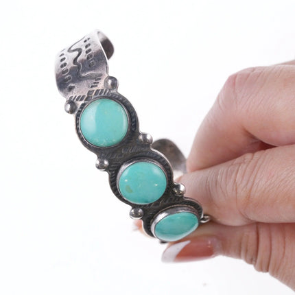 6.375" c1940's Fred Harvey style Sterling Snakes and turquoise bracelet - Estate Fresh Austin