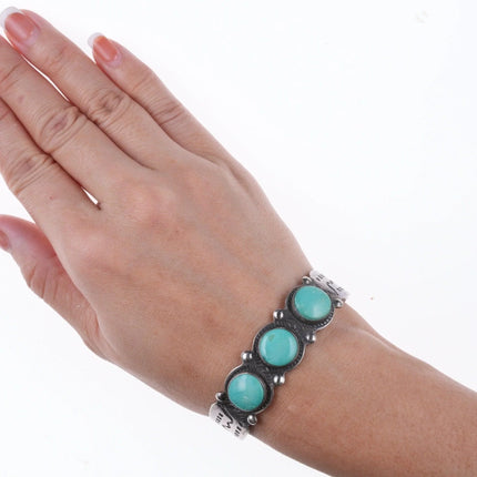 6.375" c1940's Fred Harvey style Sterling Snakes and turquoise bracelet - Estate Fresh Austin