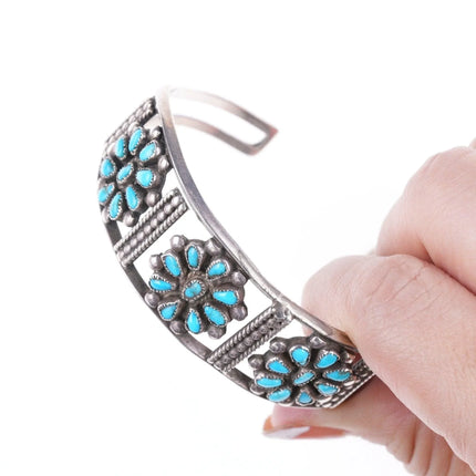 6.375" c1940's Native American silver and turquoise cluster bracelet - Estate Fresh Austin