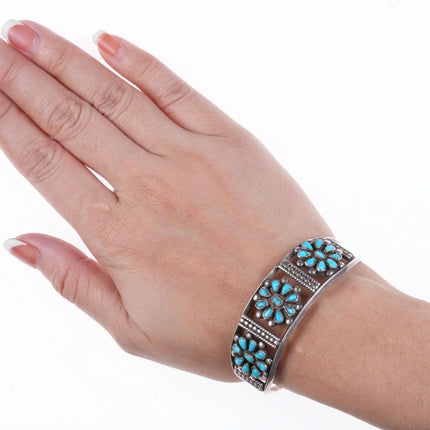 6.375" c1940's Native American silver and turquoise cluster bracelet - Estate Fresh Austin