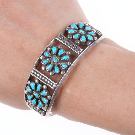 6.375" c1940's Native American silver and turquoise cluster bracelet - Estate Fresh Austin