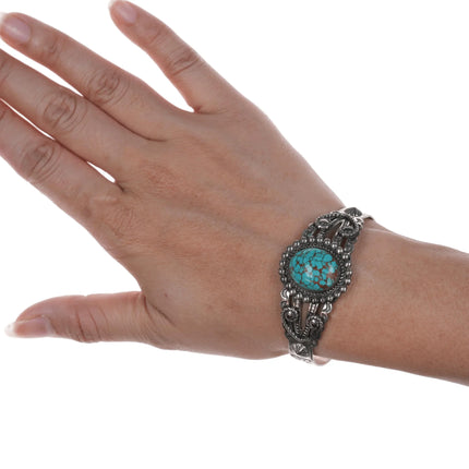 6.375" c1940's Navajo Curio High grade turquoise sterling cuff bracelet - Estate Fresh Austin