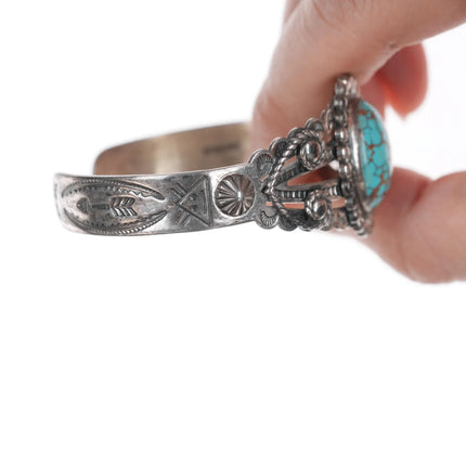 6.375" c1940's Navajo Curio High grade turquoise sterling cuff bracelet - Estate Fresh Austin