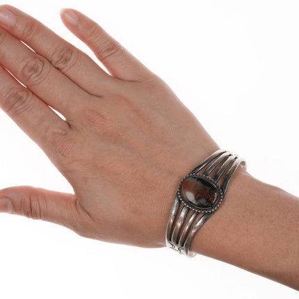 6.375" c1940's Navajo Silver Petrified wood agate cuff bracelet - Estate Fresh Austin