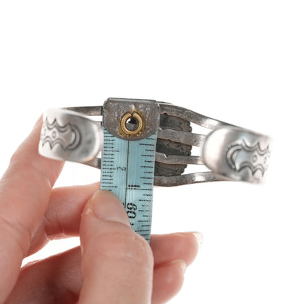 6.375" c1940's Navajo Silver Petrified wood agate cuff bracelet - Estate Fresh Austin