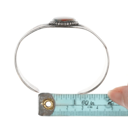 6.375" c1940's Navajo Silver Petrified wood agate cuff bracelet - Estate Fresh Austin