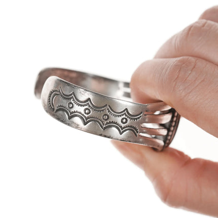 6.375" c1940's Navajo Silver Petrified wood agate cuff bracelet - Estate Fresh Austin