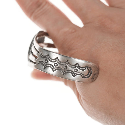 6.375" c1940's Navajo Silver Petrified wood agate cuff bracelet - Estate Fresh Austin