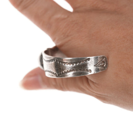 6.375" c1940's Navajo silver stamped cuff bracelet - Estate Fresh Austin